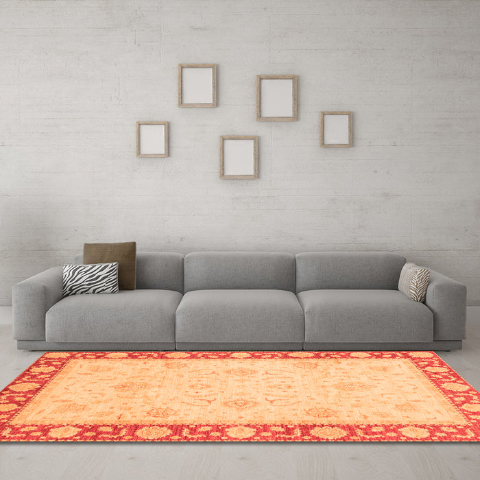Machine Washable Oriental Orange Modern Area Rugs in a Living Room, wshabs4052org