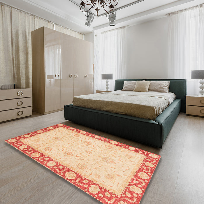 Machine Washable Abstract Brown Gold Rug in a Bedroom, wshabs4052
