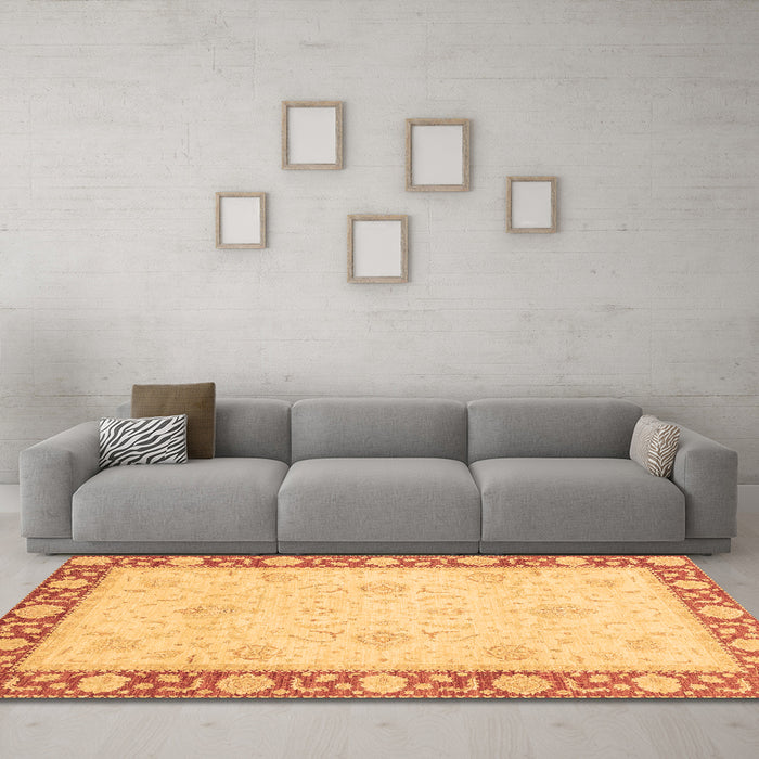 Machine Washable Oriental Brown Modern Rug in a Living Room,, wshabs4052brn