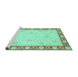 Sideview of Machine Washable Oriental Turquoise Modern Area Rugs, wshabs4052turq