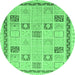 Round Machine Washable Oriental Emerald Green Modern Area Rugs, wshabs4053emgrn