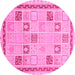 Round Machine Washable Oriental Pink Modern Rug, wshabs4053pnk