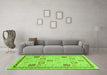 Machine Washable Oriental Green Modern Area Rugs in a Living Room,, wshabs4053grn