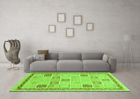 Machine Washable Oriental Green Modern Rug, wshabs4053grn