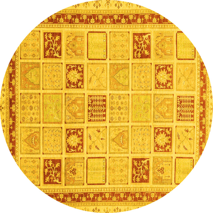Round Machine Washable Oriental Yellow Modern Rug, wshabs4053yw