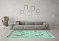 Machine Washable Oriental Light Blue Modern Rug, wshabs4053lblu