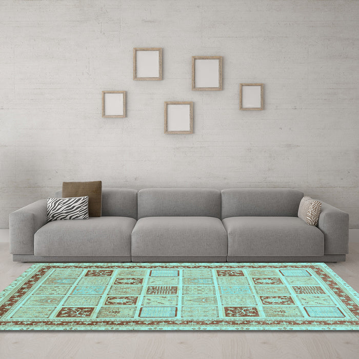 Machine Washable Oriental Light Blue Modern Rug in a Living Room, wshabs4053lblu