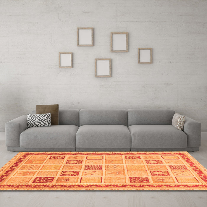 Machine Washable Oriental Orange Modern Area Rugs in a Living Room, wshabs4053org