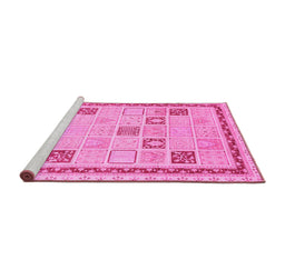 Sideview of Machine Washable Oriental Pink Modern Rug, wshabs4053pnk