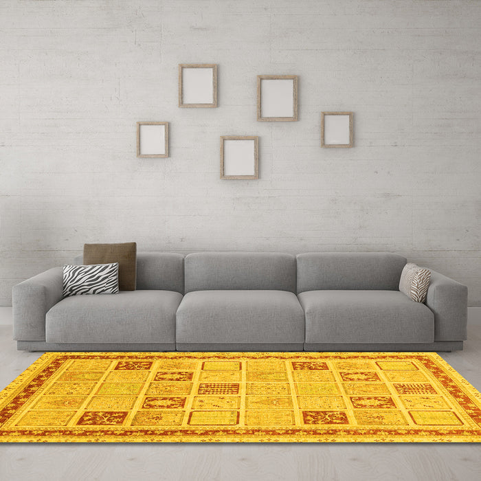 Machine Washable Oriental Yellow Modern Rug in a Living Room, wshabs4053yw