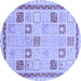 Round Machine Washable Oriental Blue Modern Rug, wshabs4053blu