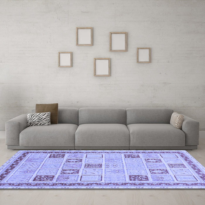 Machine Washable Oriental Blue Modern Rug in a Living Room, wshabs4053blu