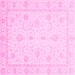 Square Machine Washable Oriental Pink Traditional Rug, wshabs4054pnk