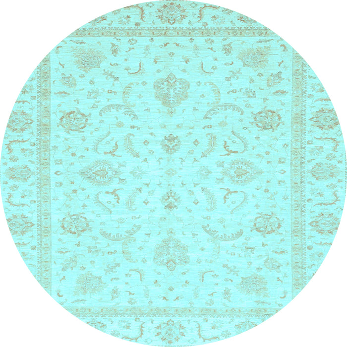 Round Oriental Light Blue Traditional Rug, abs4054lblu