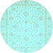 Round Oriental Light Blue Traditional Rug, abs4054lblu