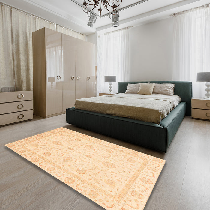 Machine Washable Abstract Sun Yellow Rug in a Bedroom, wshabs4054