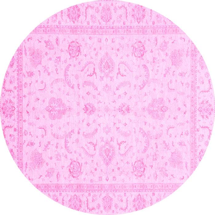 Round Machine Washable Oriental Pink Traditional Rug, wshabs4054pnk