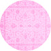 Round Machine Washable Oriental Pink Traditional Rug, wshabs4054pnk