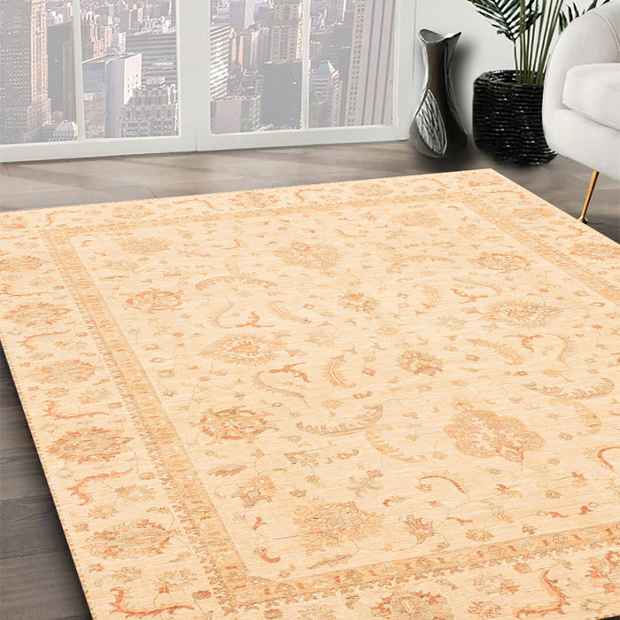Abstract Sun Yellow Oriental Rug in Family Room, abs4054