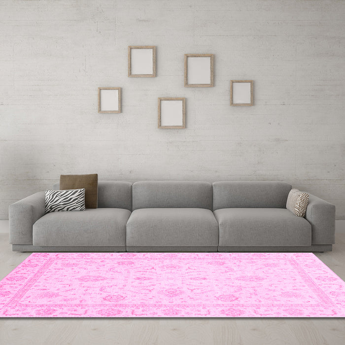 Machine Washable Oriental Pink Traditional Rug in a Living Room, wshabs4054pnk