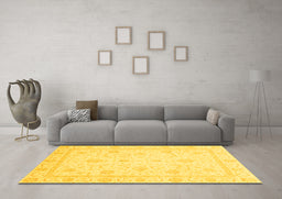 Machine Washable Oriental Yellow Traditional Rug in a Living Room, wshabs4054yw
