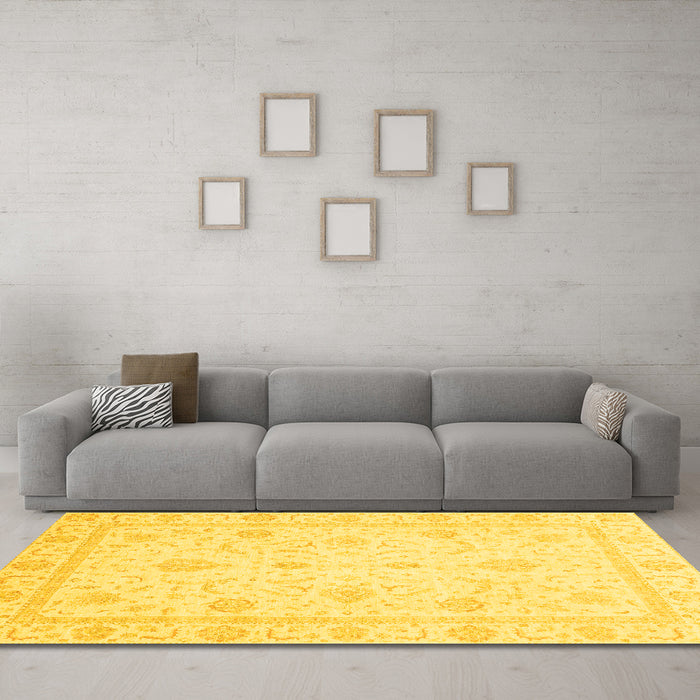 Machine Washable Oriental Yellow Traditional Rug in a Living Room, wshabs4054yw