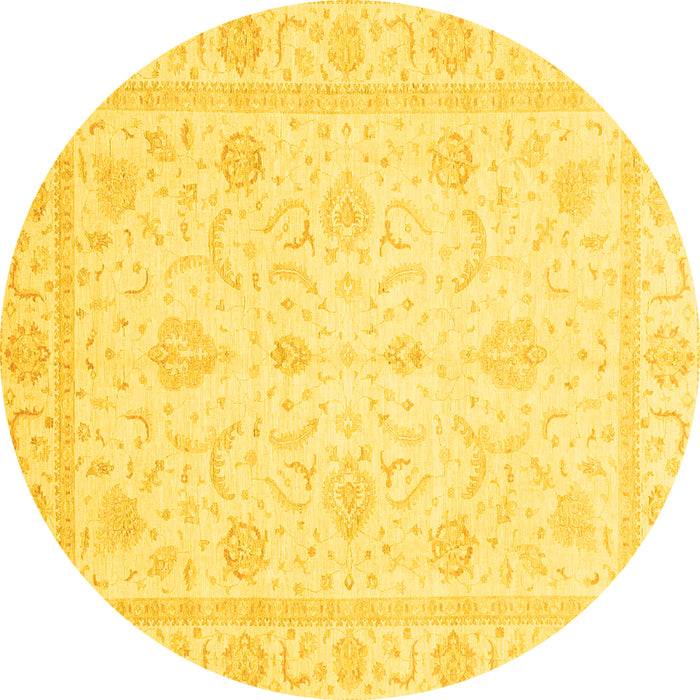 Round Machine Washable Oriental Yellow Traditional Rug, wshabs4054yw