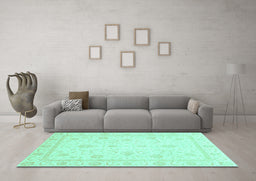 Machine Washable Oriental Turquoise Traditional Area Rugs in a Living Room,, wshabs4054turq