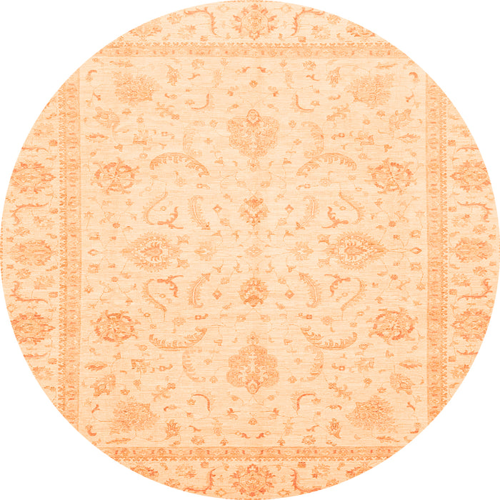 Round Machine Washable Oriental Orange Traditional Area Rugs, wshabs4054org