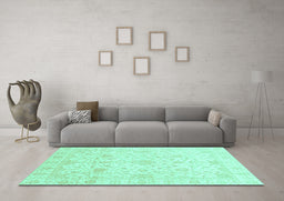 Machine Washable Oriental Turquoise Traditional Area Rugs in a Living Room,, wshabs4055turq