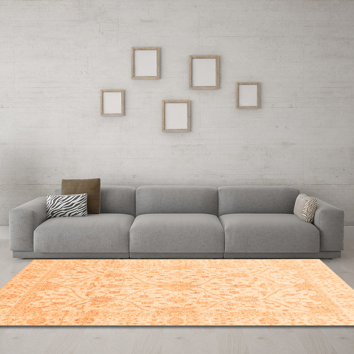 Machine Washable Oriental Orange Traditional Area Rugs in a Living Room, wshabs4055org