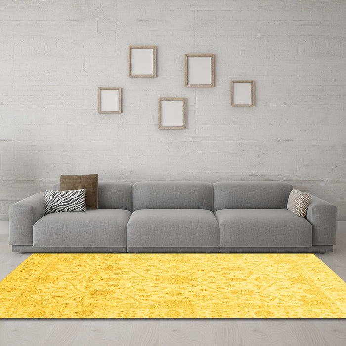 Machine Washable Oriental Yellow Traditional Rug in a Living Room, wshabs4055yw
