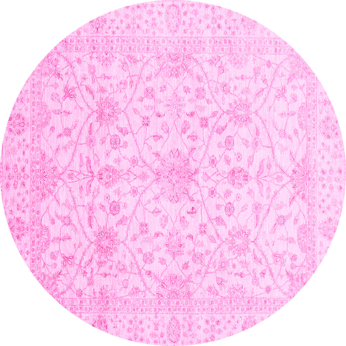 Round Machine Washable Oriental Pink Traditional Rug, wshabs4055pnk