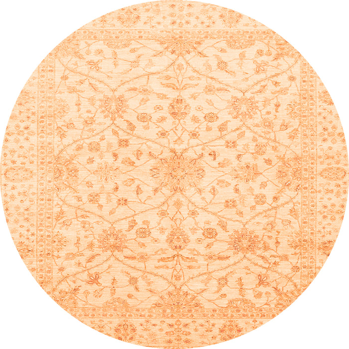 Round Machine Washable Oriental Orange Traditional Area Rugs, wshabs4055org
