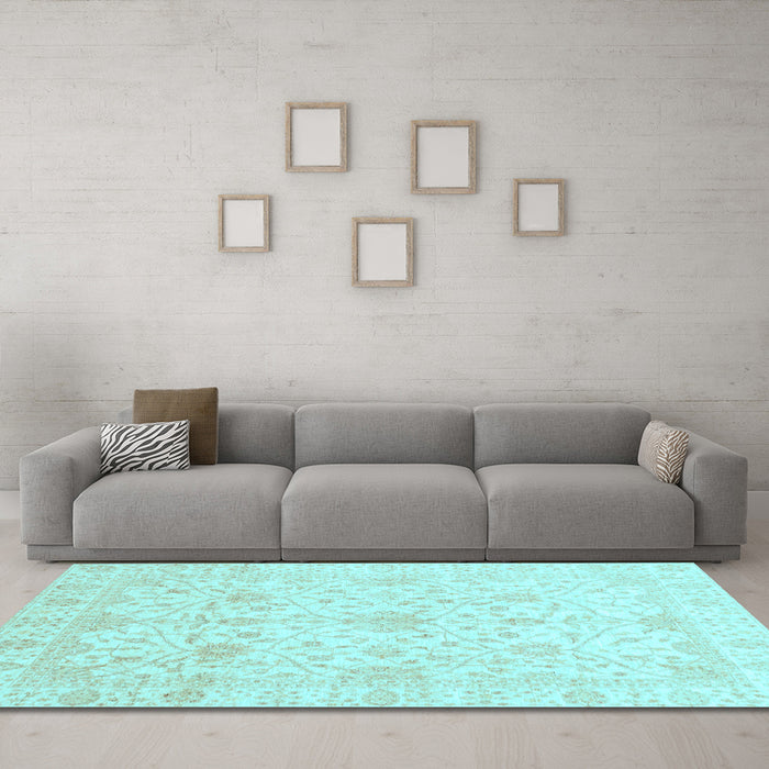 Machine Washable Oriental Light Blue Traditional Rug in a Living Room, wshabs4055lblu