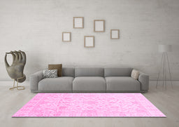 Machine Washable Oriental Pink Traditional Rug in a Living Room, wshabs4055pnk