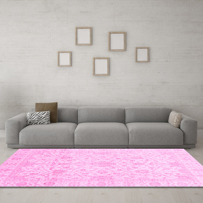 Machine Washable Oriental Pink Traditional Rug in a Living Room, wshabs4055pnk