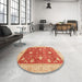 Round Abstract Red Oriental Rug in a Office, abs4056