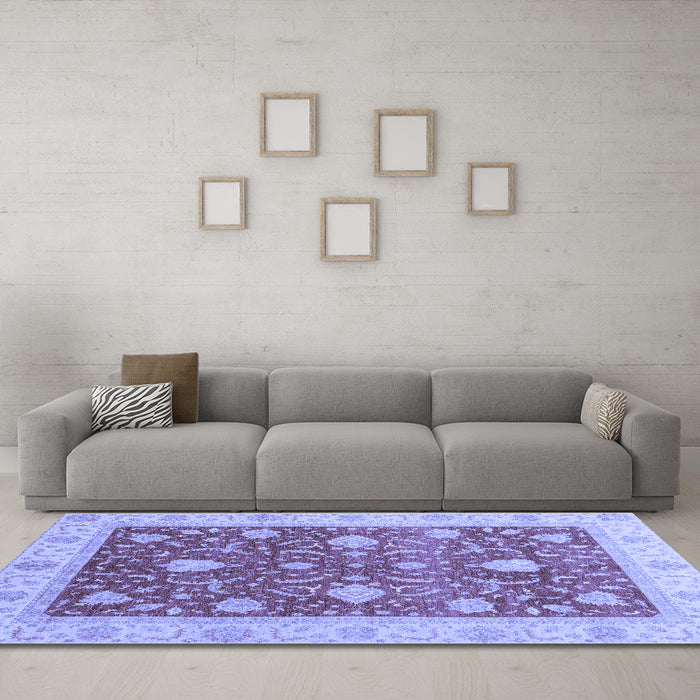 Machine Washable Oriental Blue Traditional Rug in a Living Room, wshabs4056blu