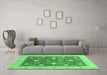 Machine Washable Oriental Emerald Green Traditional Area Rugs in a Living Room,, wshabs4056emgrn