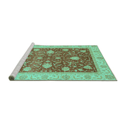 Sideview of Machine Washable Oriental Turquoise Traditional Area Rugs, wshabs4056turq