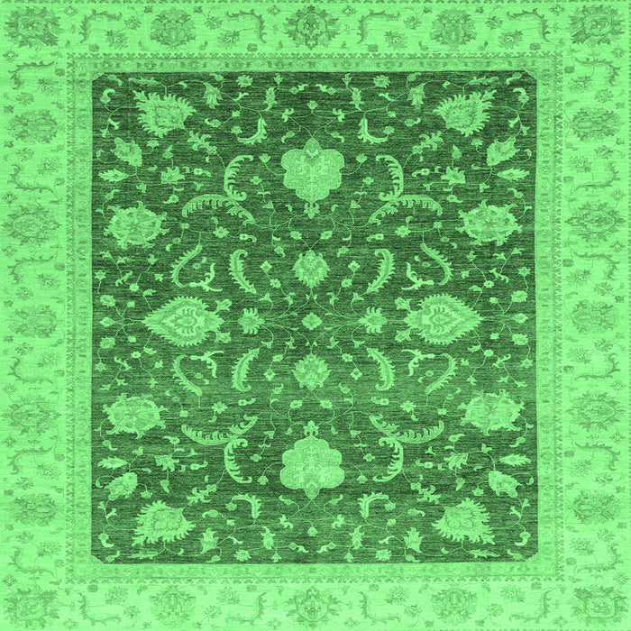 Square Machine Washable Oriental Emerald Green Traditional Area Rugs, wshabs4056emgrn