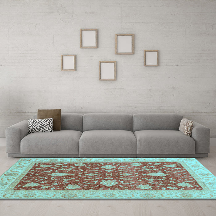 Machine Washable Oriental Light Blue Traditional Rug in a Living Room, wshabs4056lblu