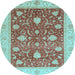 Round Machine Washable Oriental Light Blue Traditional Rug, wshabs4056lblu