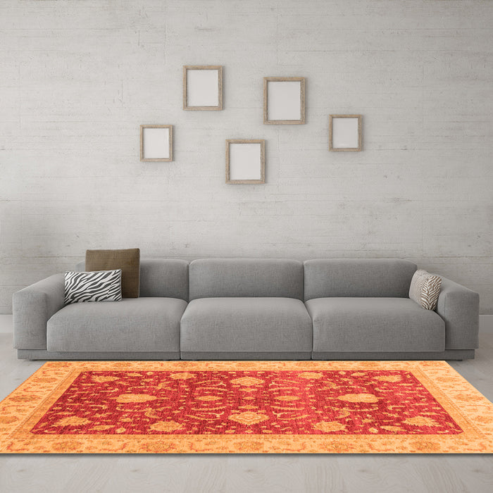Machine Washable Oriental Orange Traditional Area Rugs in a Living Room, wshabs4056org