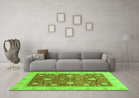 Machine Washable Oriental Green Traditional Rug, wshabs4056grn