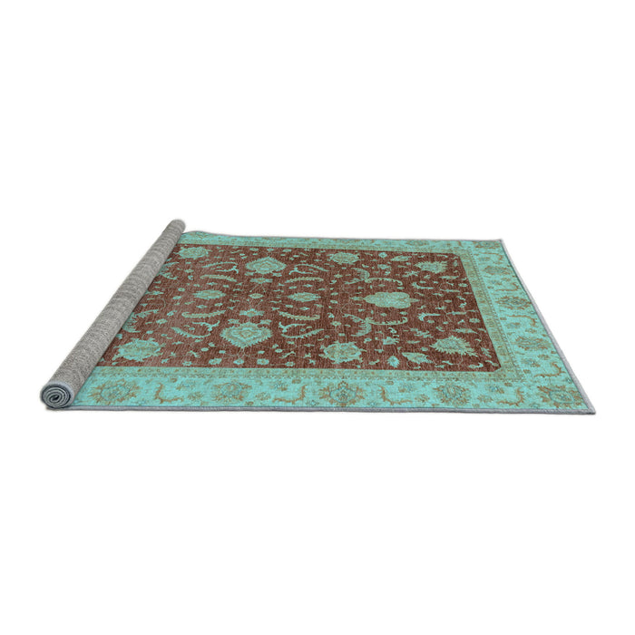 Sideview of Machine Washable Oriental Light Blue Traditional Rug, wshabs4056lblu