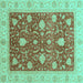 Square Machine Washable Oriental Turquoise Traditional Area Rugs, wshabs4056turq