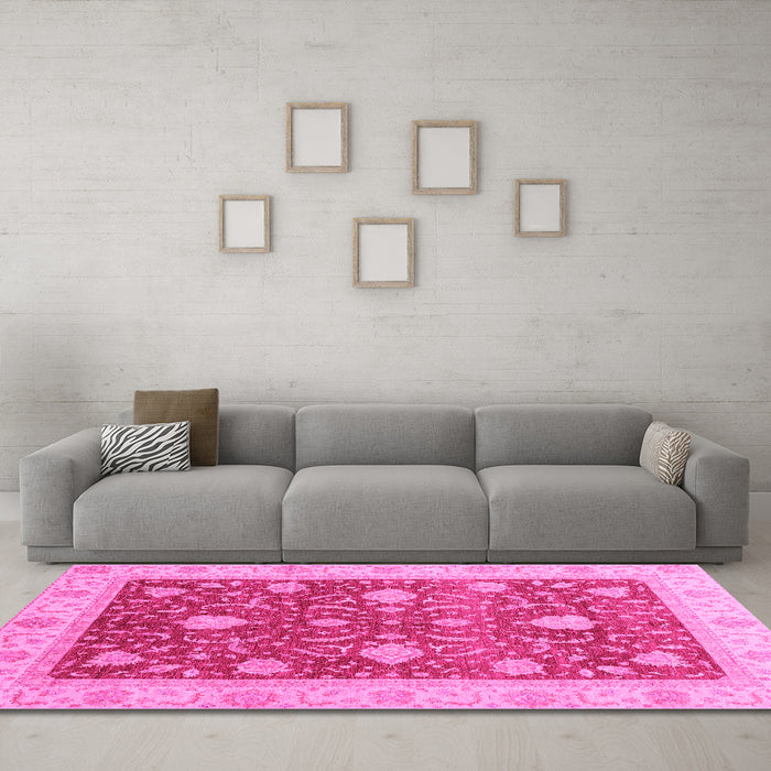 Machine Washable Oriental Pink Traditional Rug in a Living Room, wshabs4056pnk