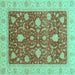 Square Oriental Turquoise Traditional Rug, abs4056turq